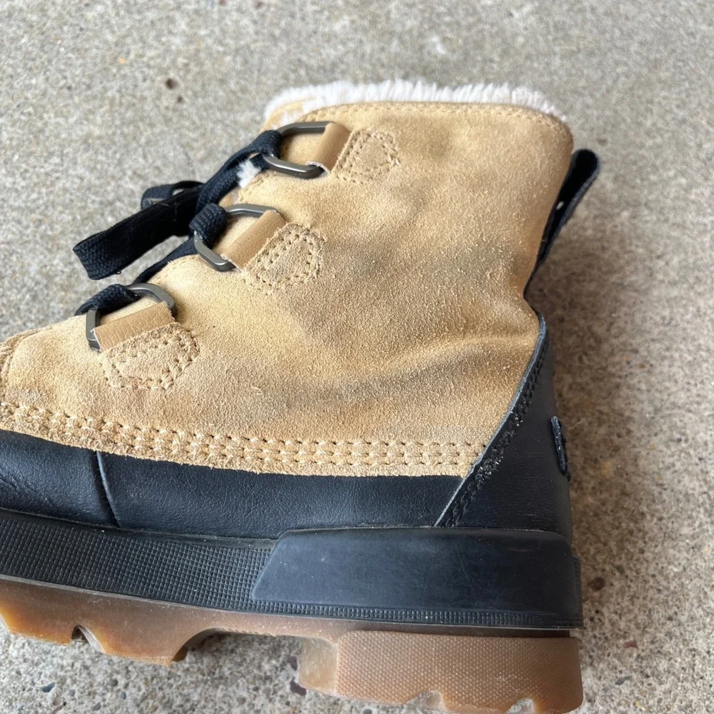 Sorel Lennox Lace Waterproof Tan Suede Faux Fur Lined Winter Boot NL3425-373 8.5